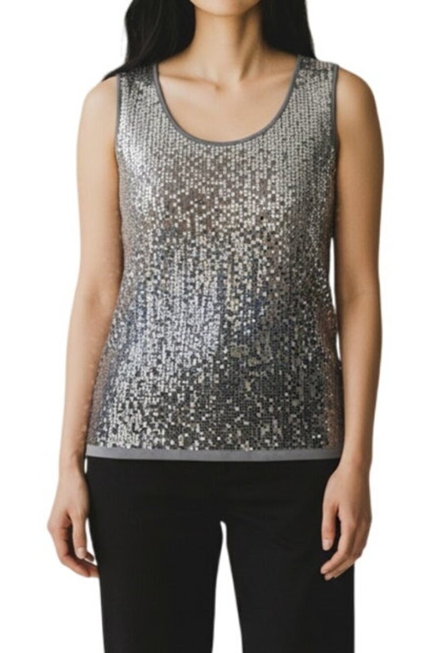 Joan Rivers Women's XSmall Silver Round Neck Sequin Sleeveless Top